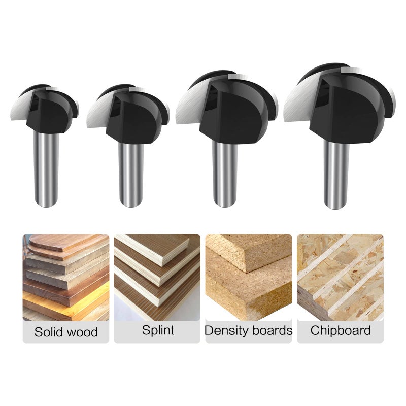 ROOCBIT Core Box Router Bit Set, 4Pcs Solid Carbide 1/4 Inch Shank Woodworking Too Round Nose Double Flute Bits, for Half Round Grooves and Cove Cutting (5/8" 3/4" 7/8" 1") 4-Piece - Image 5